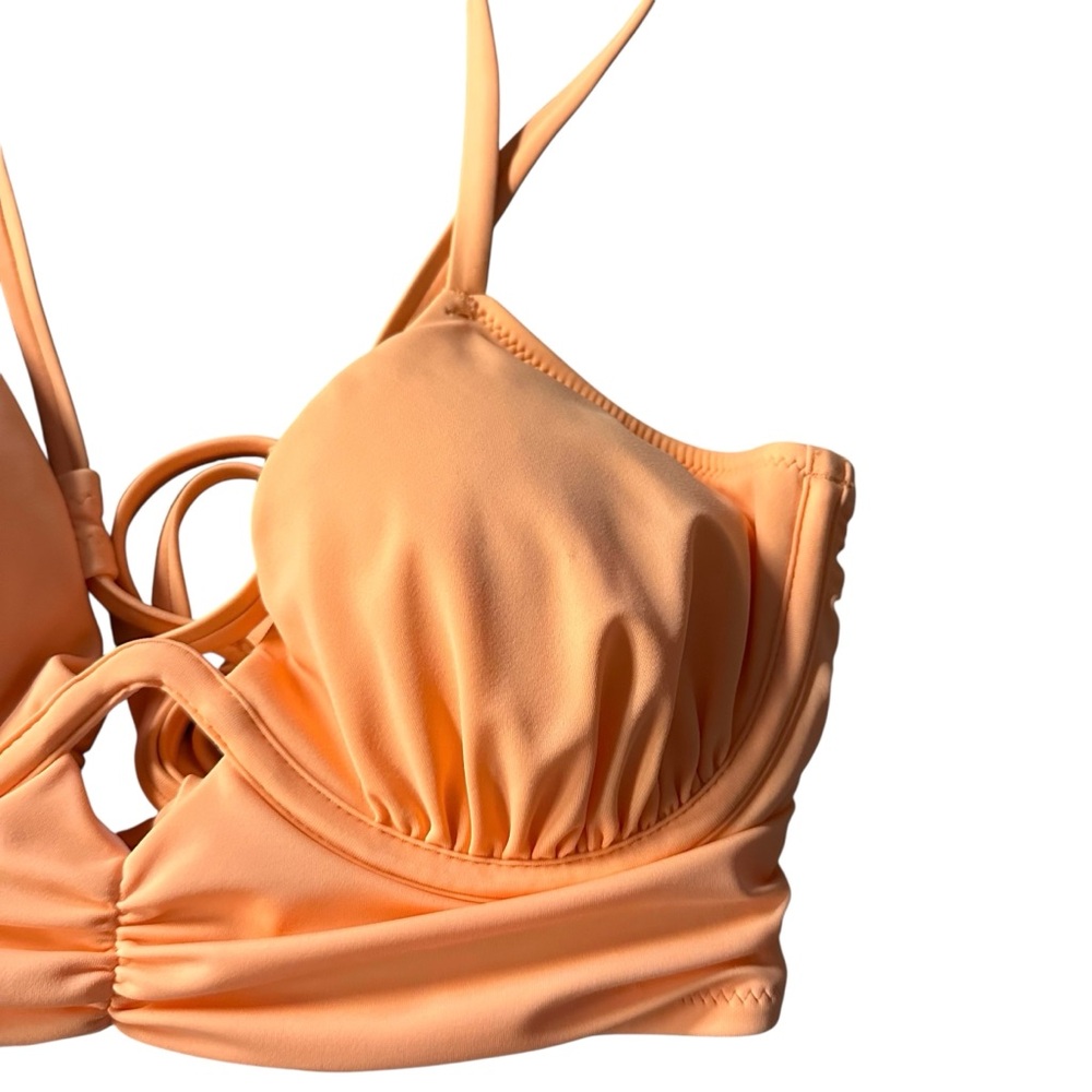 NWT Shade & Shore Orange Longline Shirred Keyhole Underwire Bikini Top - 34D - Picture 4 of 13